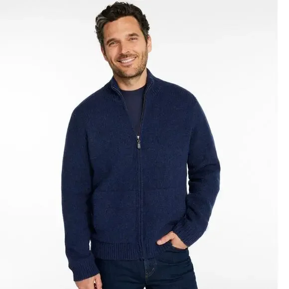 Men's L.L.Bean Classic Ragg Wool Sweater Full-Zip Flannel-Lined Navy XXL Tall - Picture 2 of 11